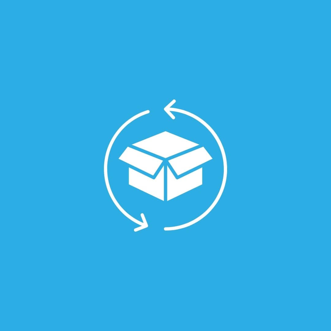 Inventory movement icon: a box circled by arrows